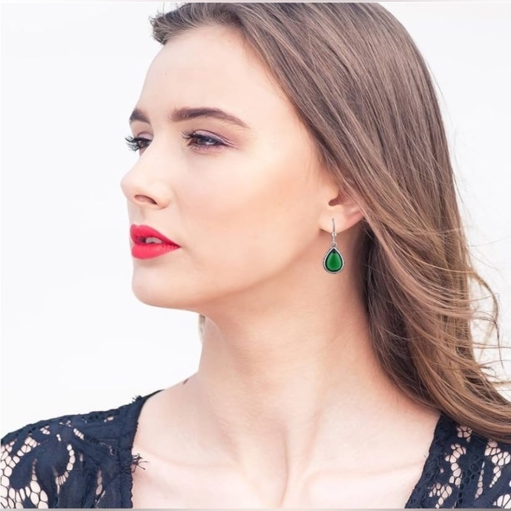 HUITAN Earrings Silver Teardrop Vintage Earrings Red Crystal Hanging